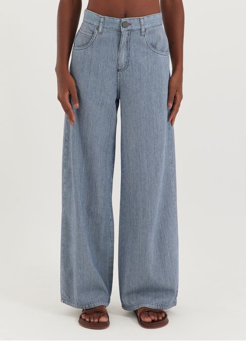 Calça jeans wide leg listra denim