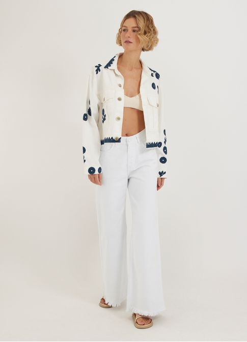 Calça sarja wide leg color branco