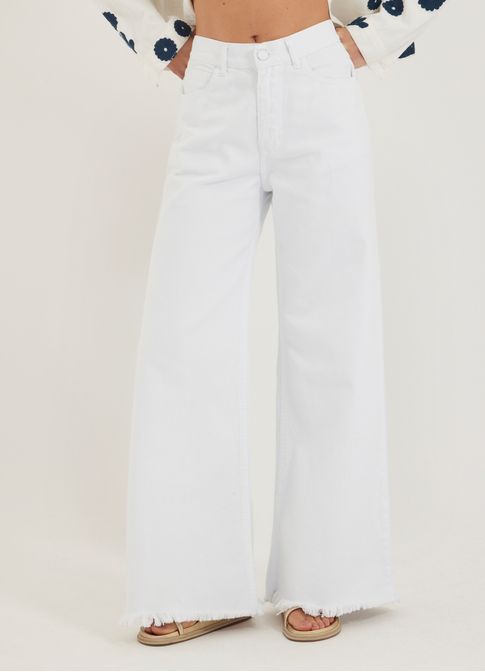 Calça sarja wide leg color branco