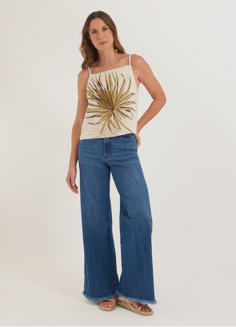 Calça jeans wide leg 2 lavagens jeans