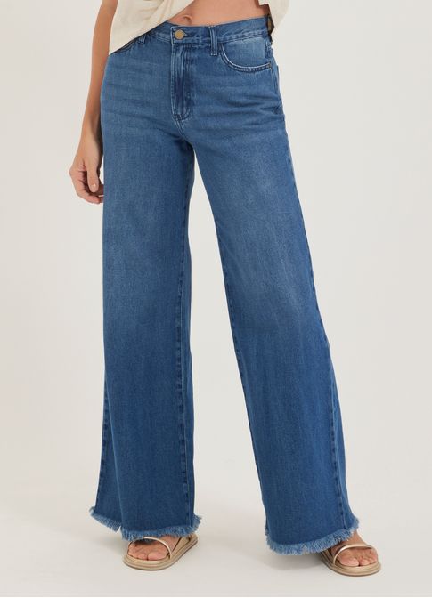 Calça jeans wide leg 2 lavagens jeans