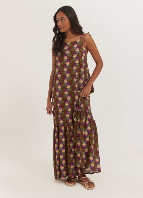 Vestido alça estampado pôr do sol