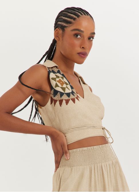 Blusa transpasse estampada palea