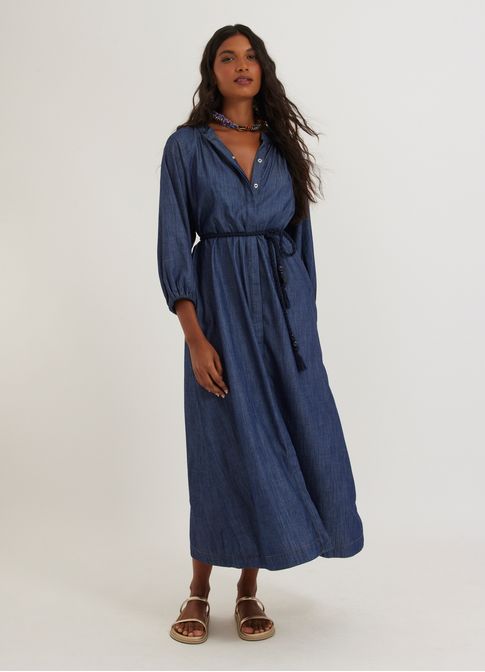 Vestido jeans chemisier entrelaçar jeans