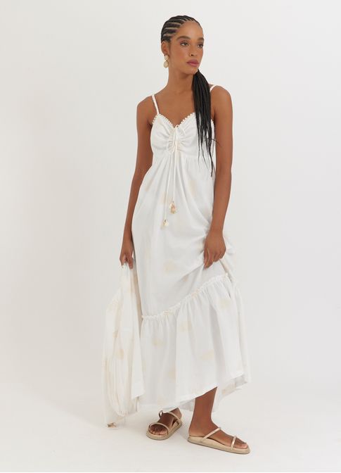 Vestido voil algodão bordado beira mar off white