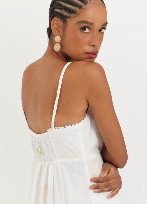 Vestido voil algodão bordado beira mar off white