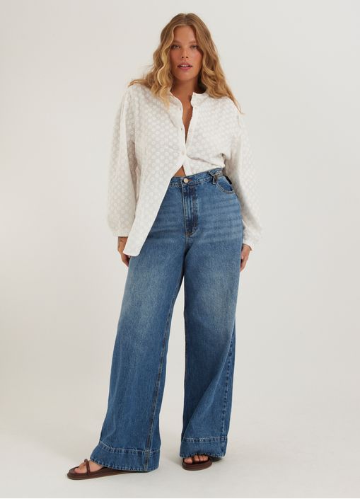 Calça jeans wide leg amuleto jeans