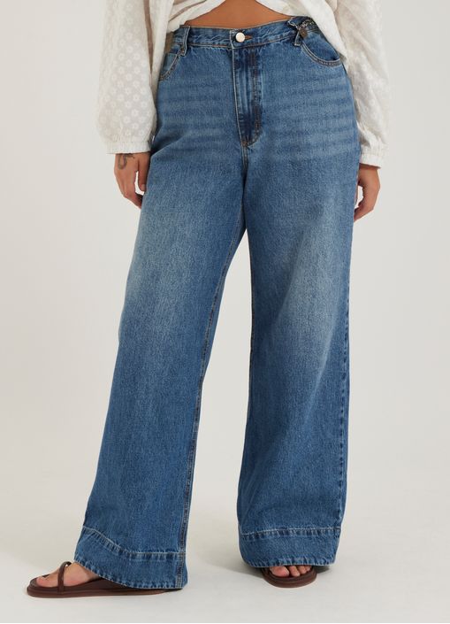 Calça jeans wide leg amuleto jeans