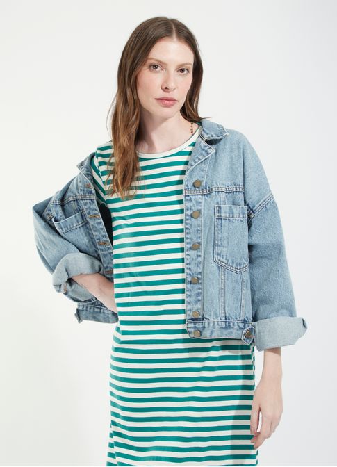 Vestido midi relax listras verde