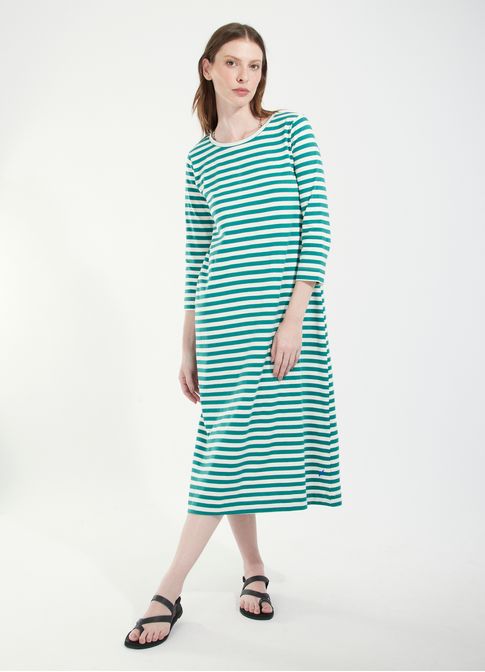 Vestido midi relax listras verde