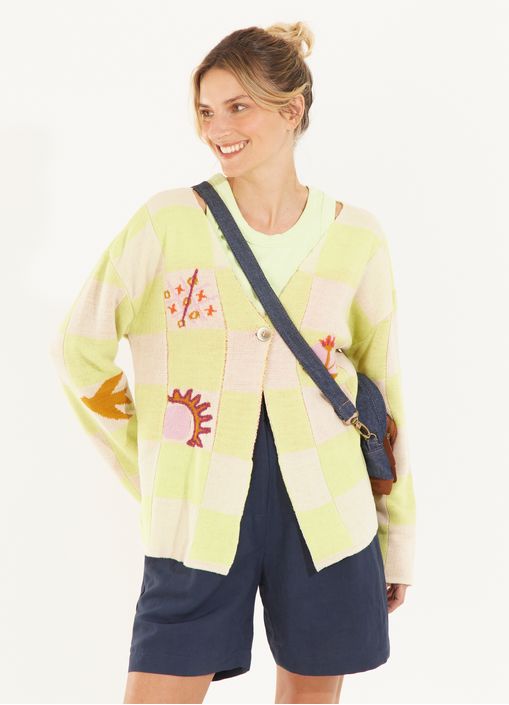 Cardigan jacquard bordado sol