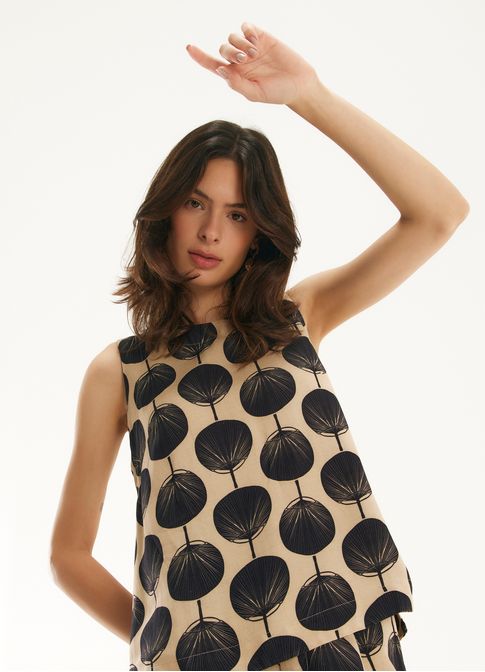 Blusa linho estampada makani