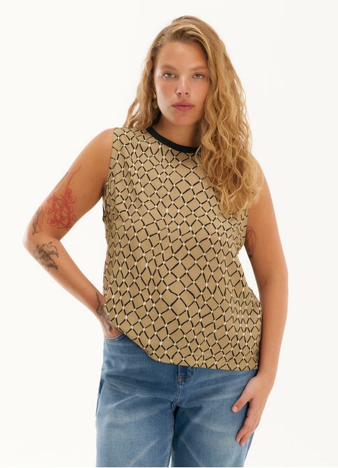 Blusa sem manga estampada rede