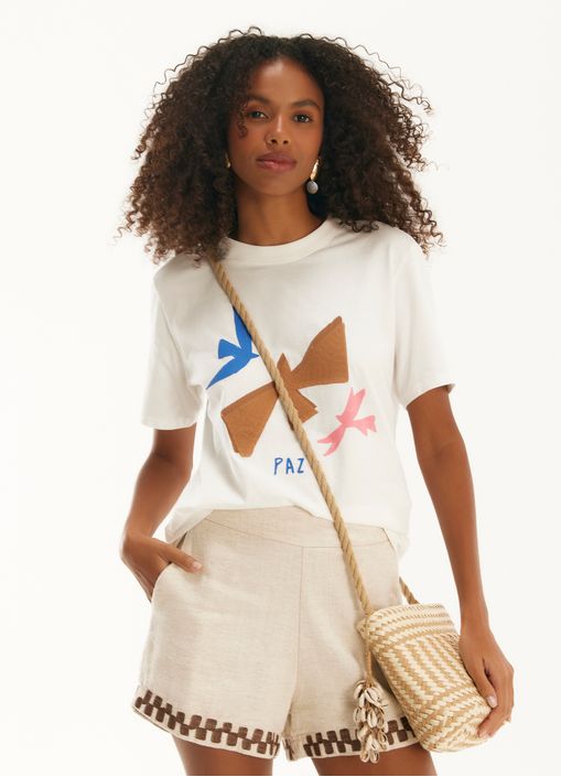 T-shirt classic paz bordada off white