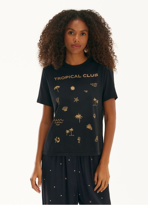 T-shirt slim club tropical preto