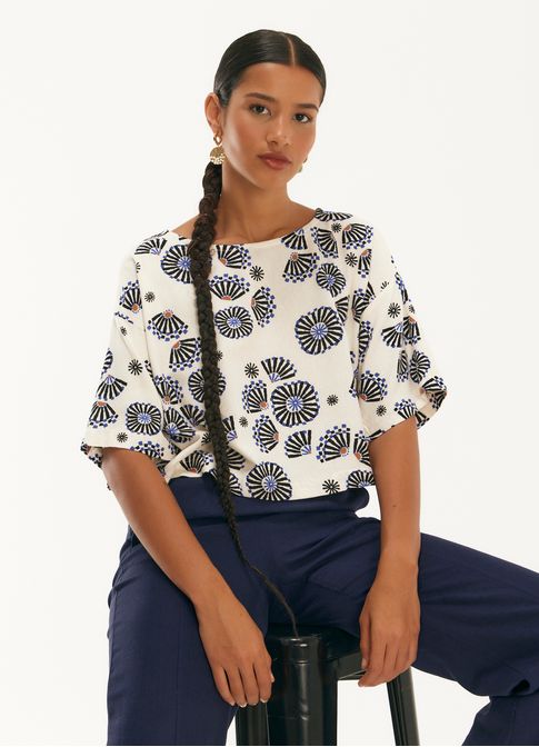 Blusa manga estampada leques