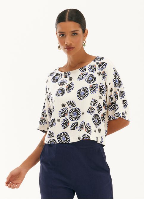 Blusa manga estampada leques