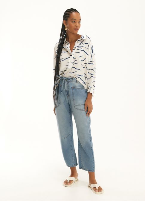 Calça jeans ilhoses navy areia