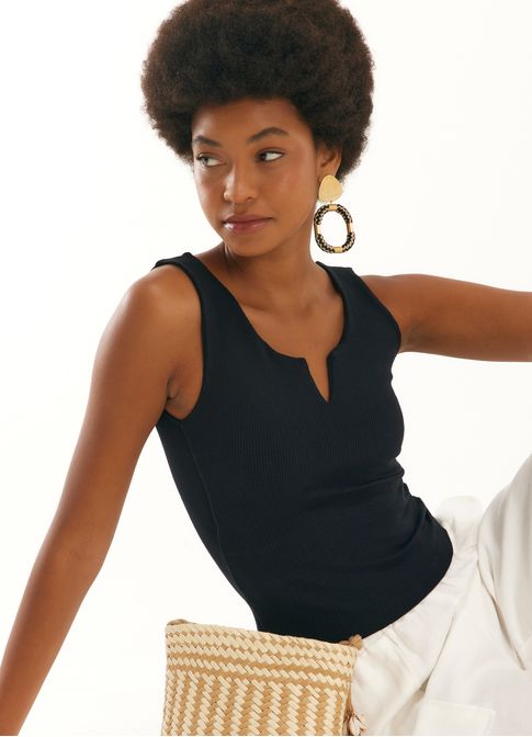 Blusa alça ribana viscose preto