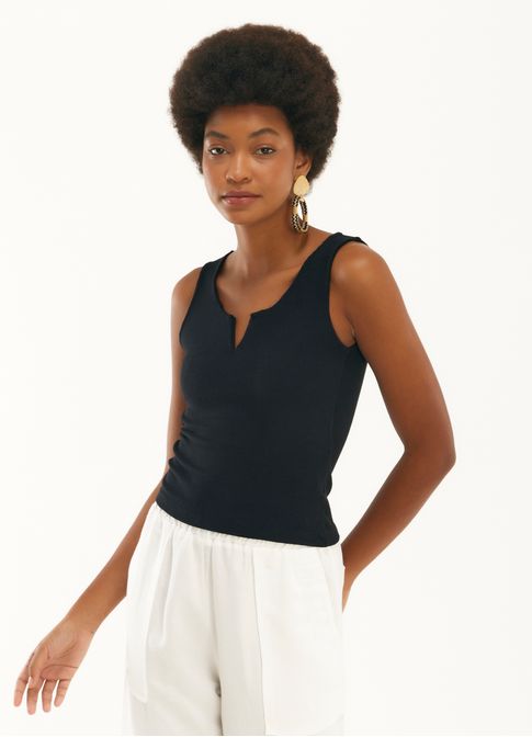 Blusa alça ribana viscose preto
