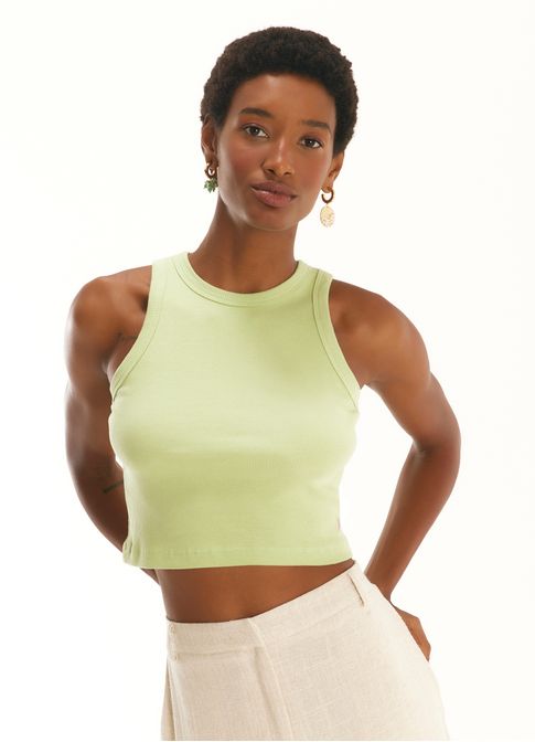Cropped malha ribana elastano verde claro