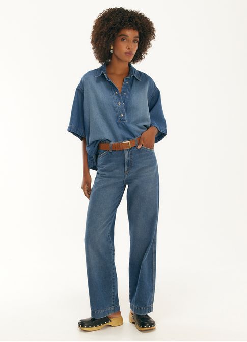 Calça jeans reta alfaiataria jeans