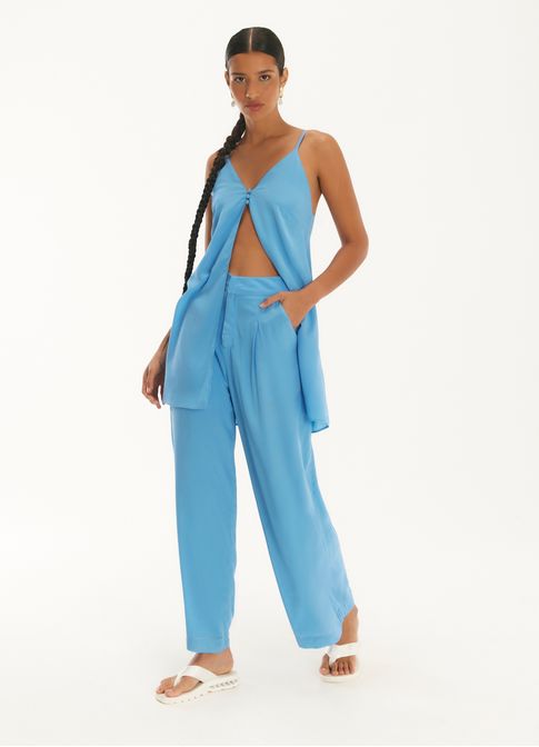 Calça crepe leve azul