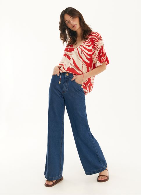 Calça jeans wide leg 2 lavagens cinza