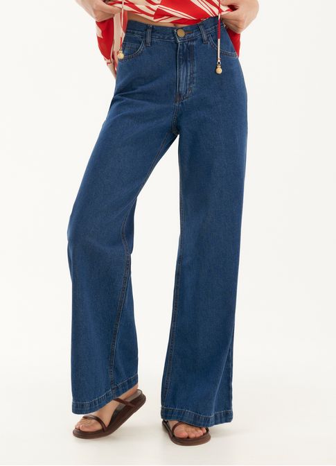 Calça jeans wide leg 2 lavagens cinza