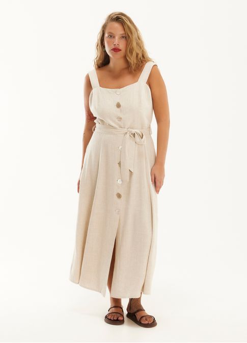 Vestido linho rústico off white