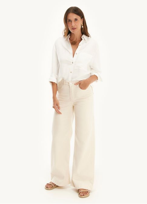 Calça sarja wide leg color areia