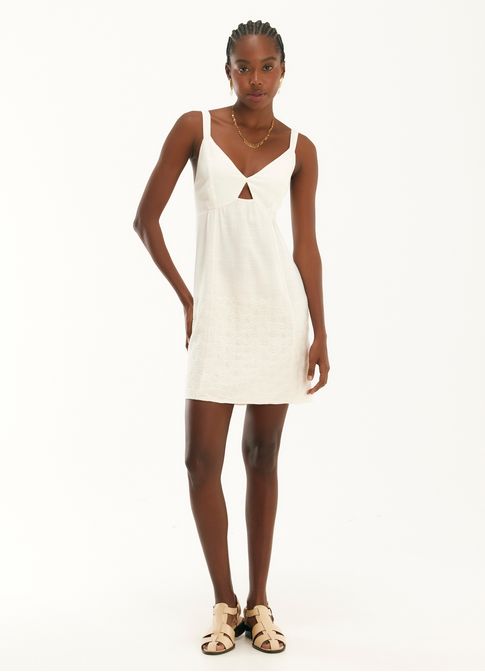 Vestido linho bordado ondas off white