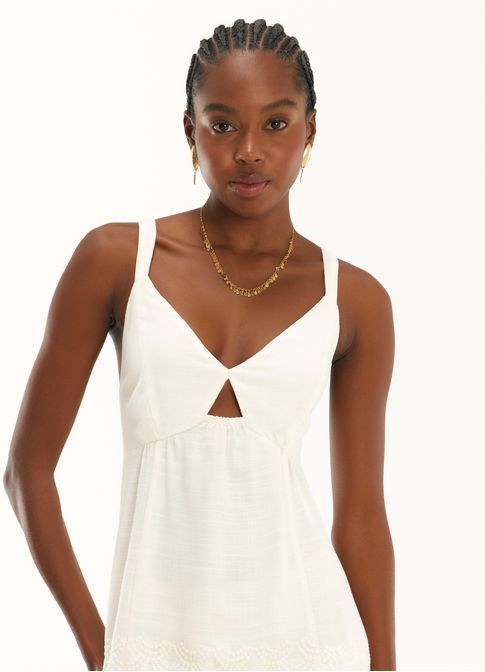 Vestido linho bordado ondas off white