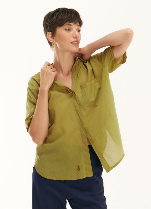 Camisa manga curta voil mergulho verde escuro