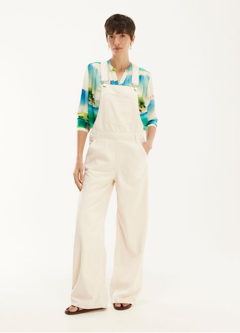 Jardineira sarja espuma oceânica off white