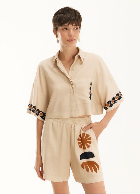 Camisa curta linho estampado atami