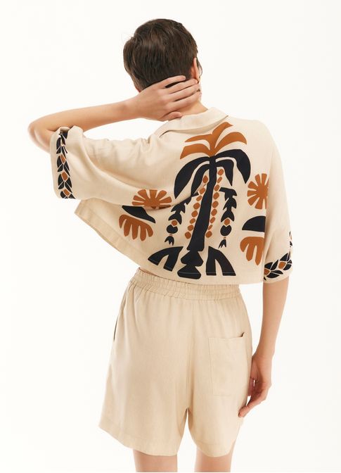 Camisa curta linho estampado atami