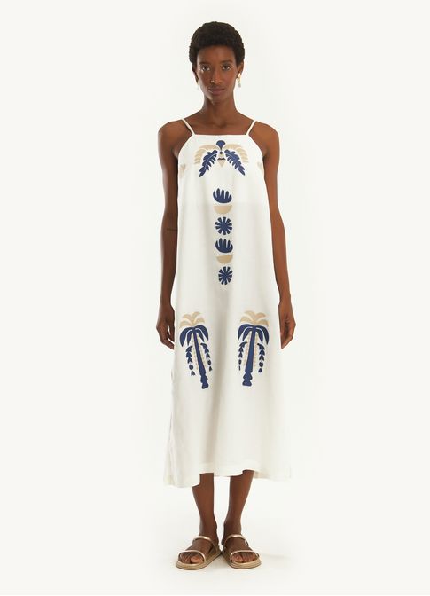 Vestido linho bordado atami off white