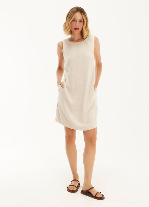 Vestido curto linho rústico off white