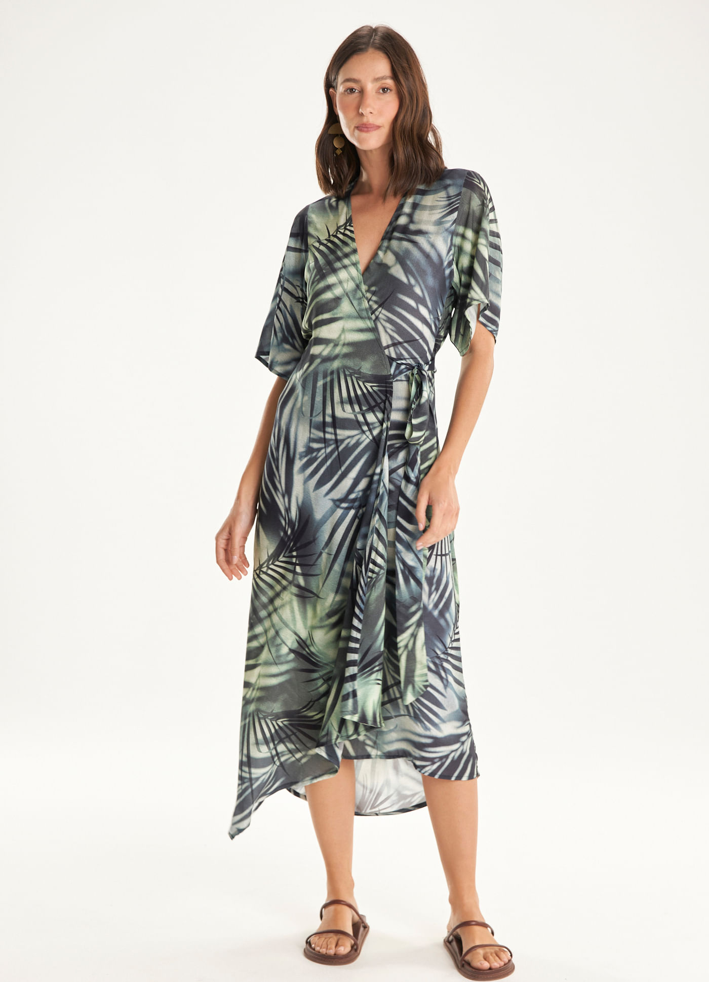 Vestido transpasse estampado sombreada