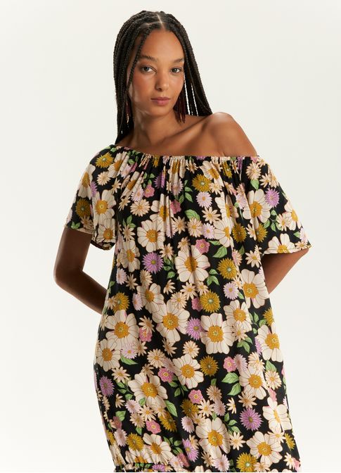 Vestido ombro estampado florida