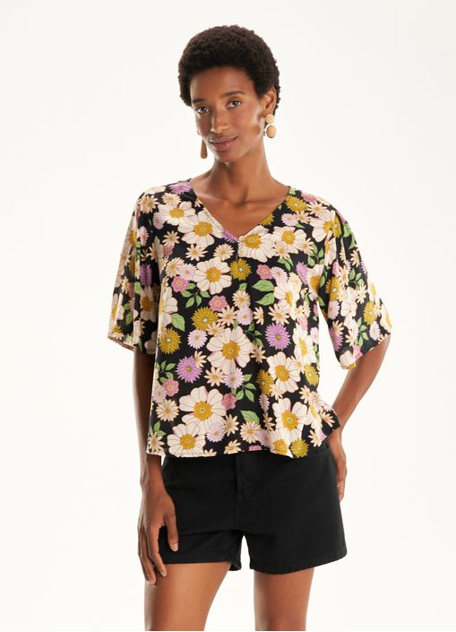 Blusa botões estampada florida