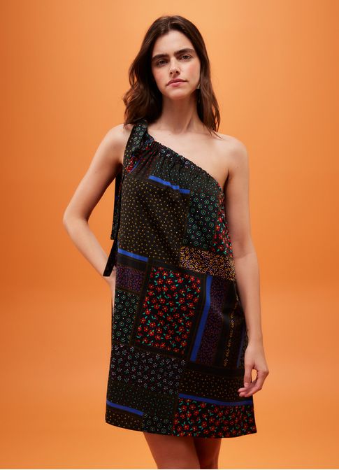Vestido amplo ombro estampado kiri