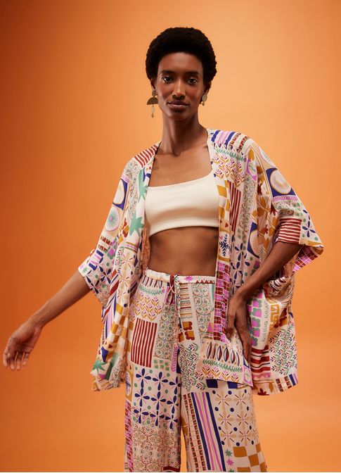 Blusa kimono estampada attarine