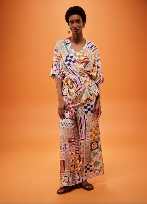 Blusa kimono estampada attarine