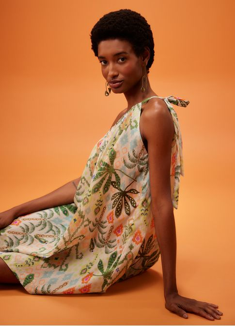 Vestido amplo ombro estampado brisa