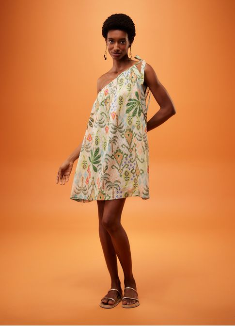Vestido amplo ombro estampado brisa