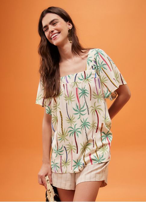 Blusa estampada coqueiral