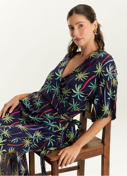 Vestido transpassado estampado coqueiral
