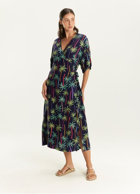 Vestido transpassado estampado coqueiral